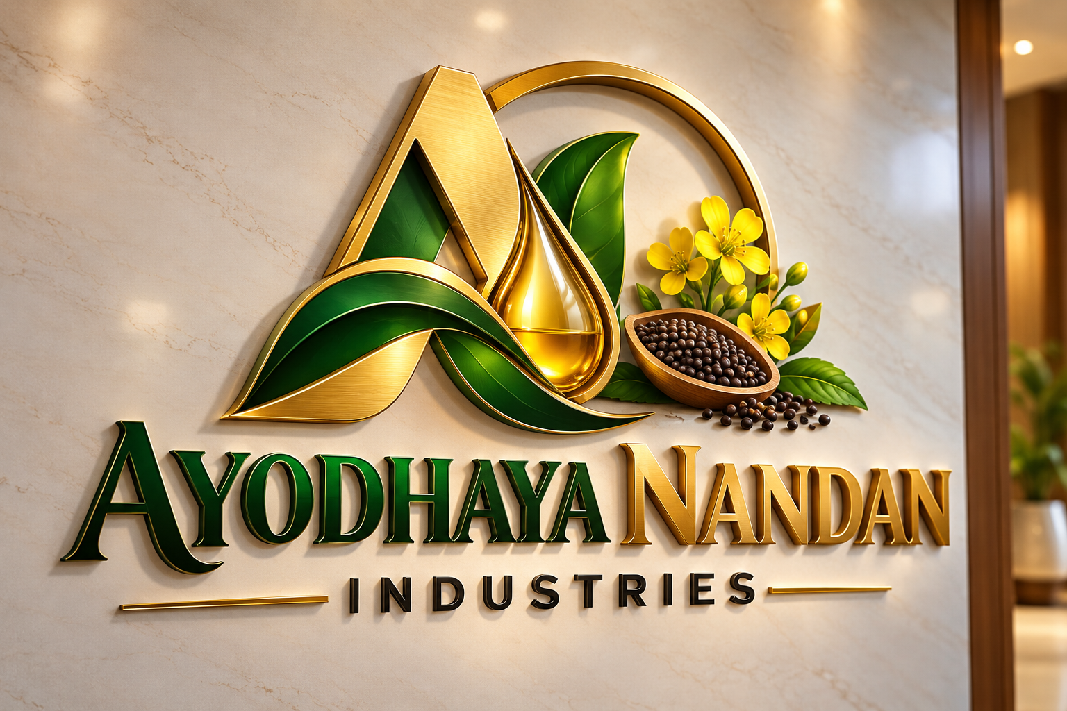 Ayodhya Nandan Industries, our gold and green brand identity